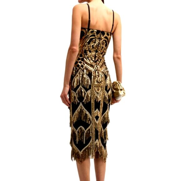 Dress the Population Black Label Morgan Sequin Fringe-Trim Bodycon Dress Size S - Picture 2 of 11